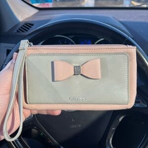 GUESS Two-Tone Pink and Gray Wristlet